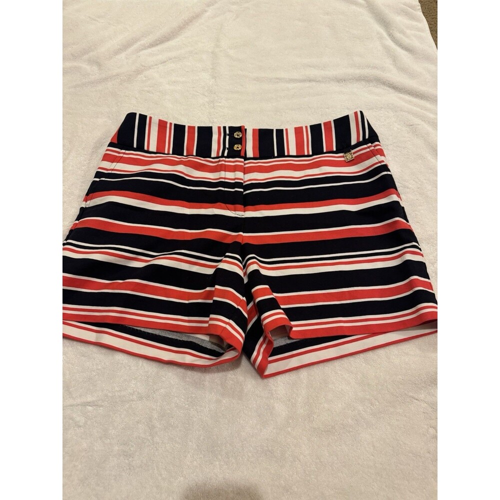 Ann Klein Shorts Womens 14 Striped Stretch Pockets Classic Logo Summer City